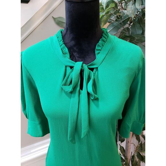 CeCe Womens Green Polyester Tie V Neck Short Sleeve Knee Length A Line Dress XL - Picture 2 of 14